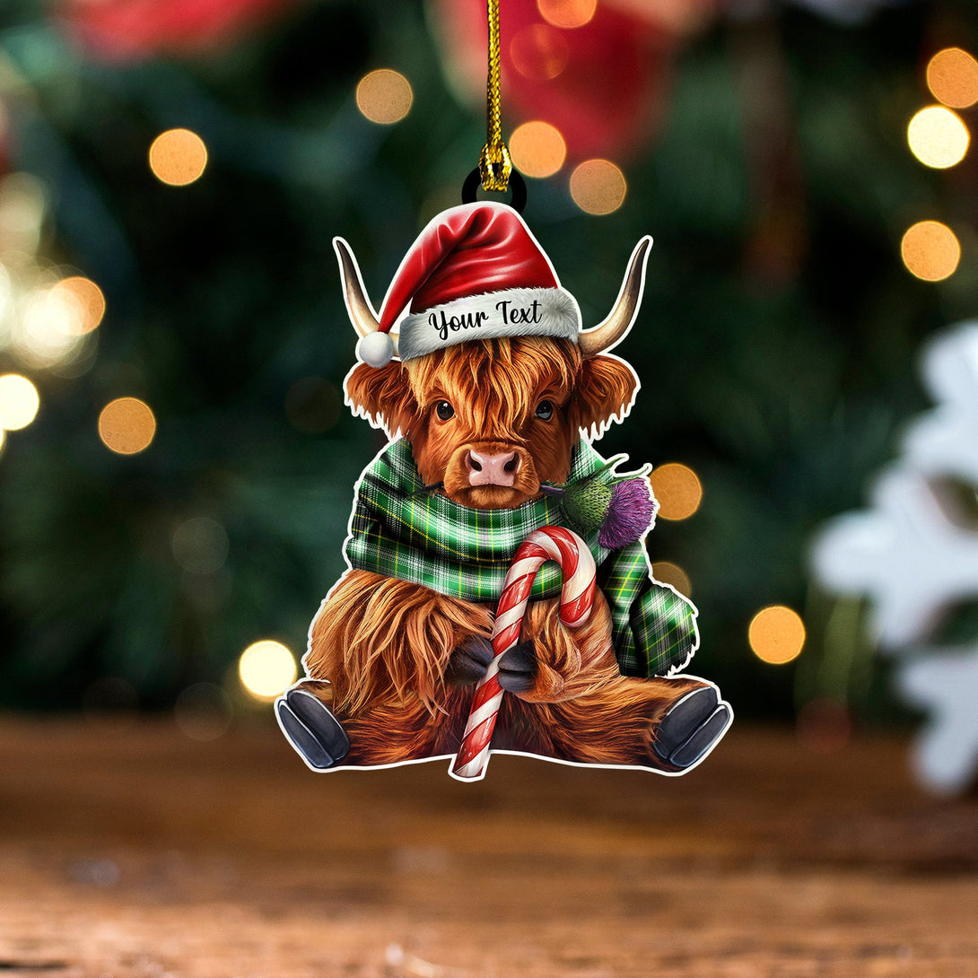 Bryant Modern Tartan Wood Acrylic Ornament Highland Cow And Thistle Personalized