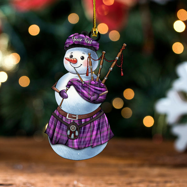 Bryson Weathered Clan Badge Tartan Wood Acrylic Ornament Snowman Bagpipe Personalized