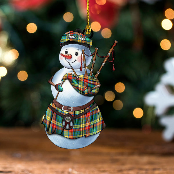 Buchanan Ancient Clan Badge Tartan Wood Acrylic Ornament Snowman Bagpipe Personalized