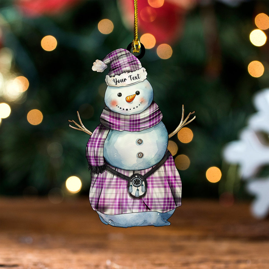 Buchanan Cerise 1 Special Weathered Tartan Wood Acrylic Ornament Snowman Warrior Personalized