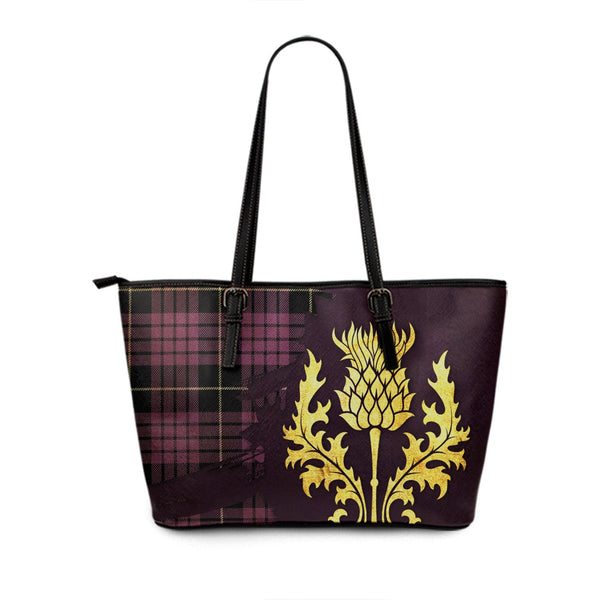 Buchanan Cerise 2 Special Ancient Tartan Leather Tote Bag Thistle Oldest Style