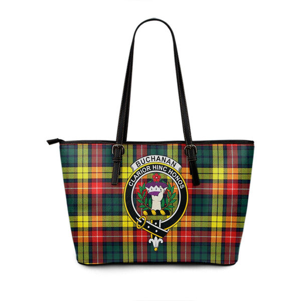 Buchanan Modern Clan Badge Tartan Leather Tote Bag