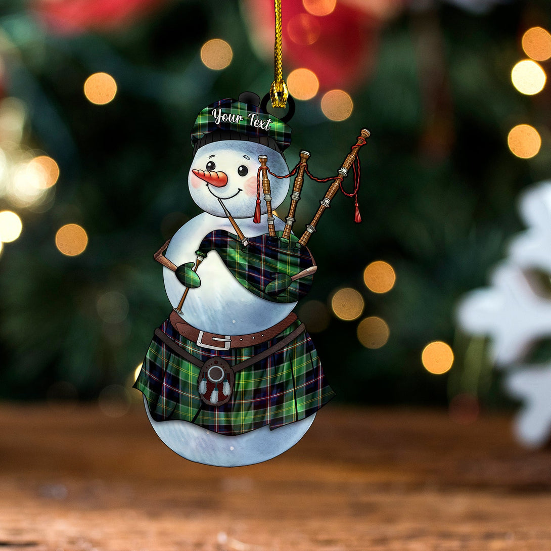 Bullman Modern Tartan Wood Acrylic Ornament Snowman Bagpipe Personalized