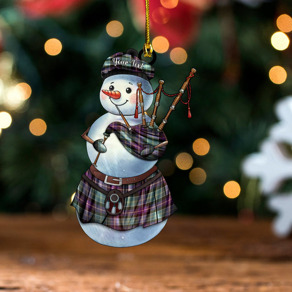 Bullman Weathered Tartan Wood Acrylic Ornament Snowman Bagpipe Personalized