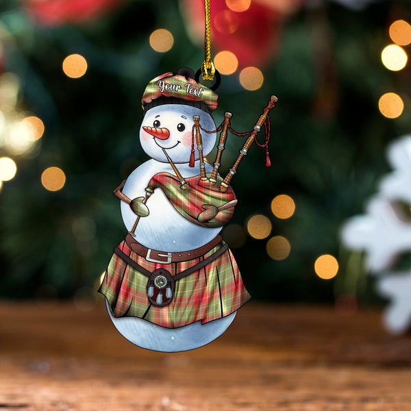 Burnett of Powis Weathered Clan Badge Tartan Wood Acrylic Ornament Snowman Bagpipe Personalized