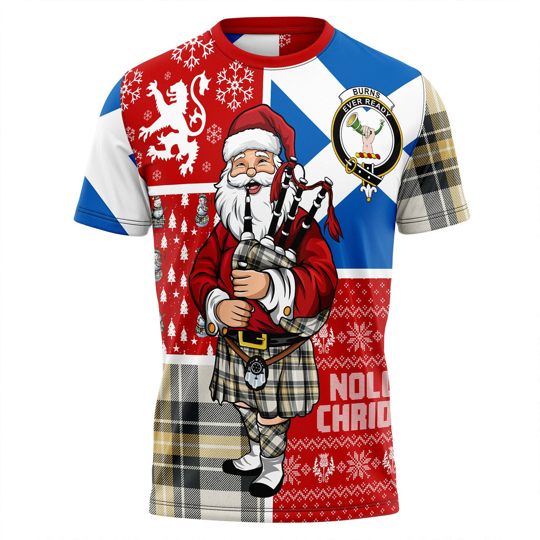 Burns Weathered Clan Badge Tartan T-Shirt Scotland Christmas Santa