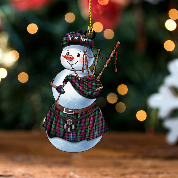 Cairns of Finavon Modern Clan Badge Tartan Wood Acrylic Ornament Snowman Bagpipe Personalized