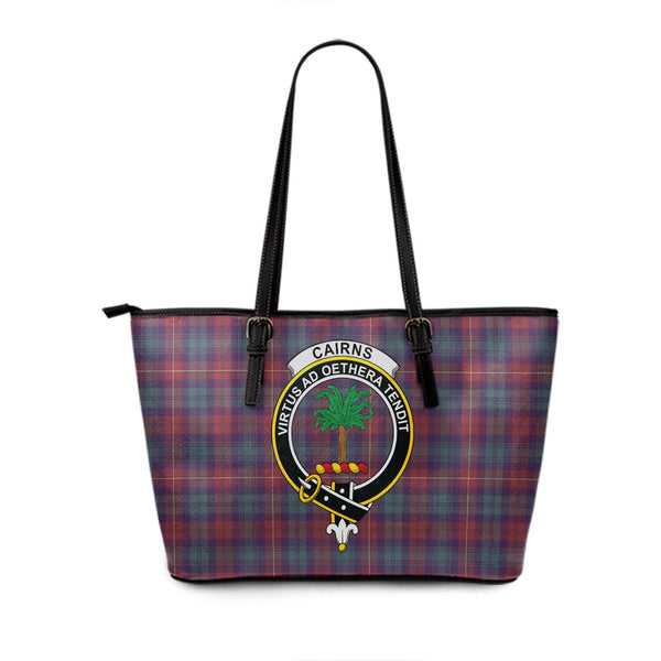 Cairns of Finavon Weathered Clan Badge Tartan Leather Tote Bag