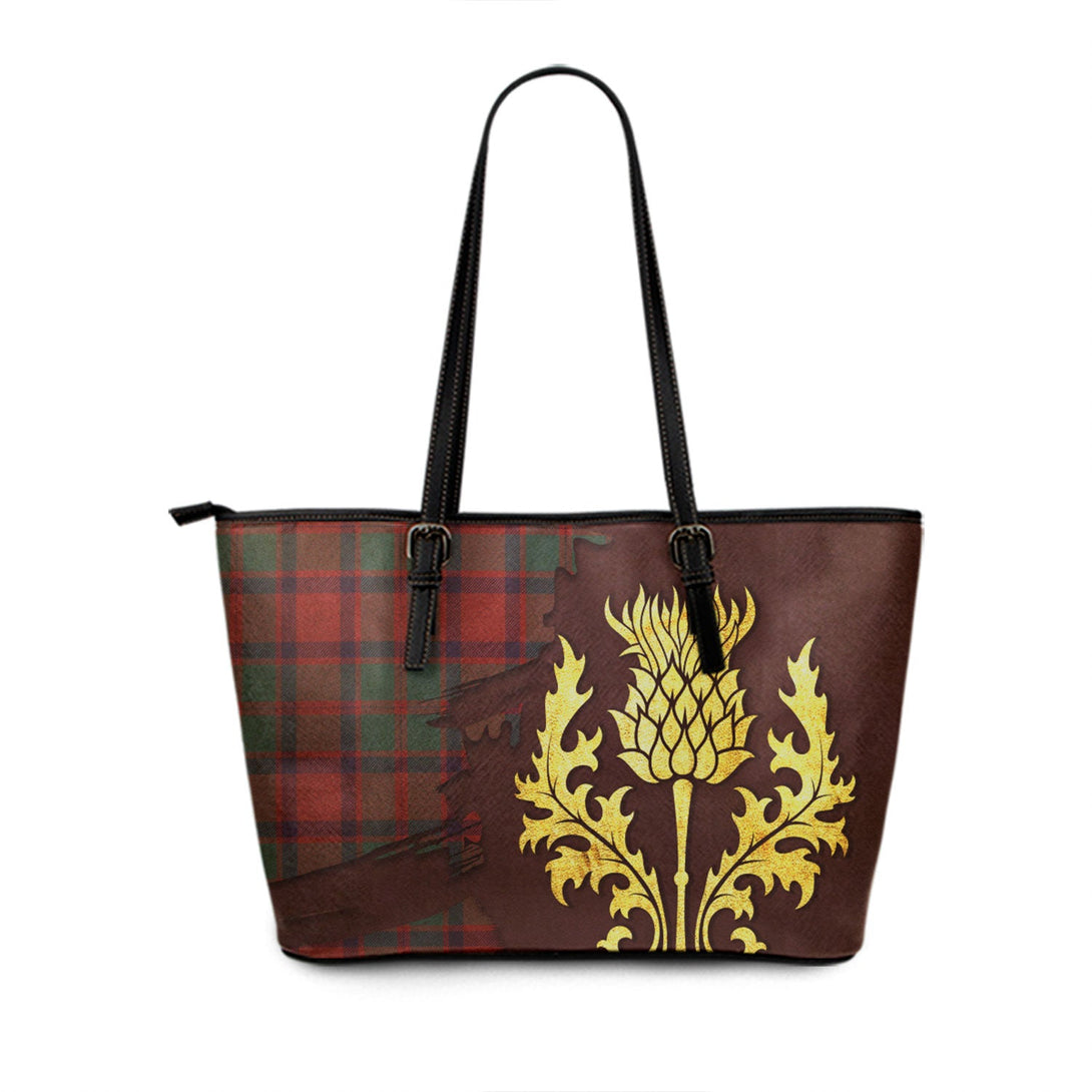 Caledonian Weathered Tartan Leather Tote Bag Thistle Oldest Style