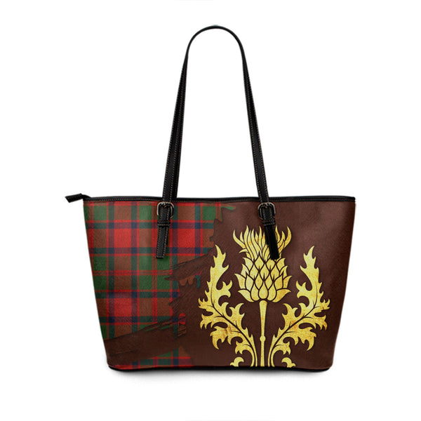 Caledonian (MacKintosh 3) Modern Tartan Leather Tote Bag Thistle Oldest Style