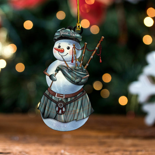 Callaghan Weathered Tartan Wood Acrylic Ornament Snowman Bagpipe Personalized