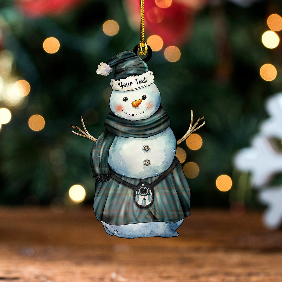 Callaghan Weathered Tartan Wood Acrylic Ornament Snowman Warrior Personalized