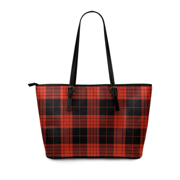 Cameron Black - Red Ancient Tartan Leather Tote Bag