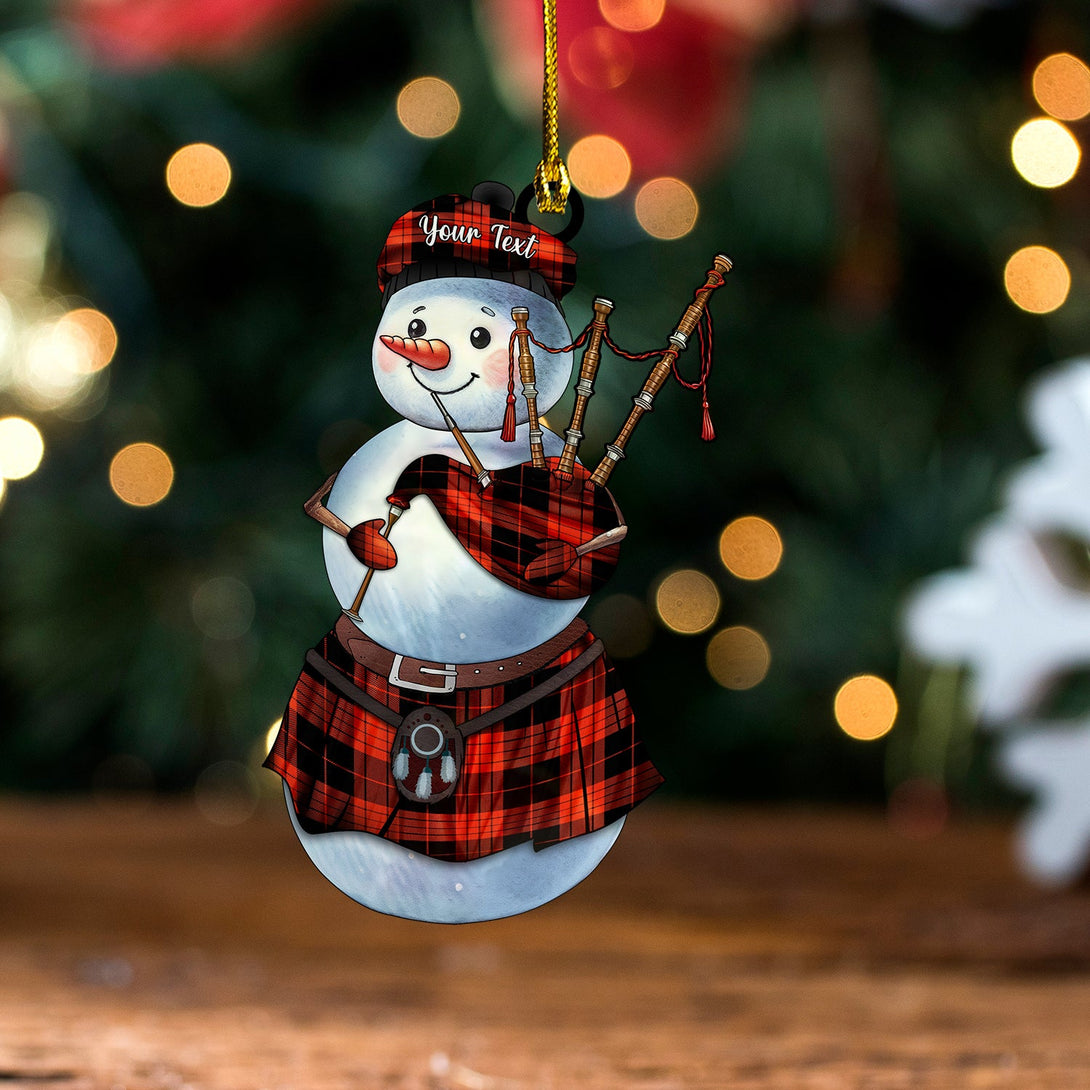 Cameron Black - Red Ancient Tartan Wood Acrylic Ornament Snowman Bagpipe Personalized