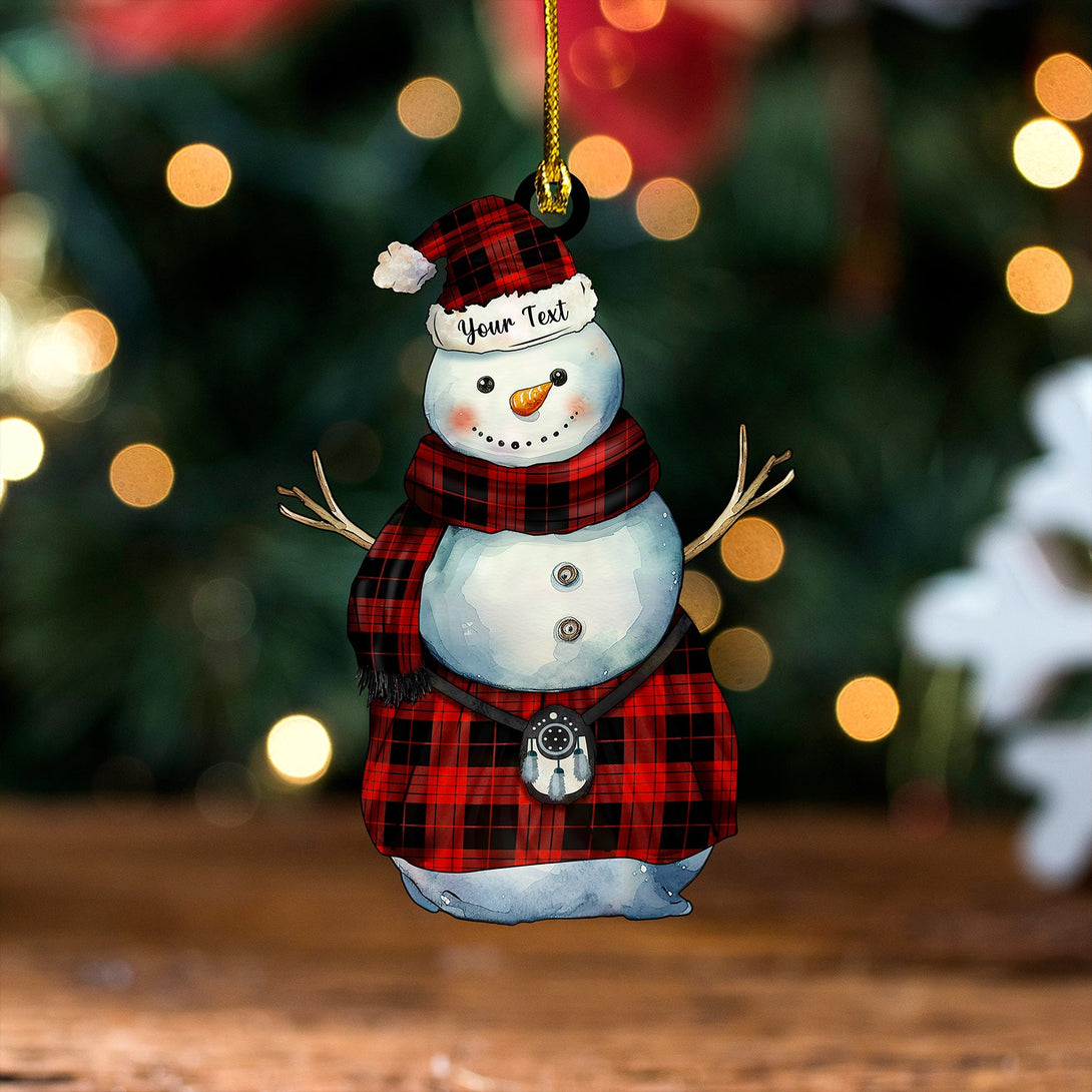 Cameron Black - Red Ancient Tartan Wood Acrylic Ornament Snowman Warrior Personalized