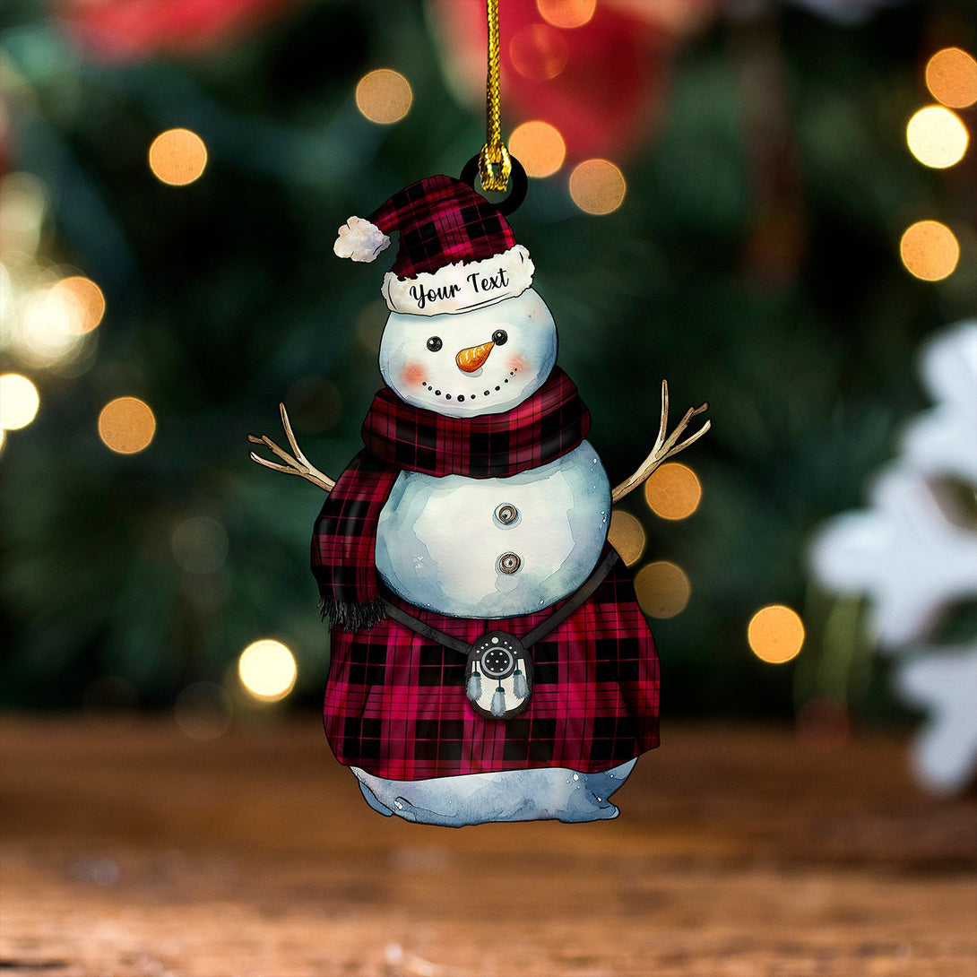 Cameron Black - Red Modern Tartan Wood Acrylic Ornament Snowman Warrior Personalized