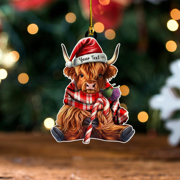 Cameron Hose 2 Modern Tartan Wood Acrylic Ornament Highland Cow And Thistle Personalized