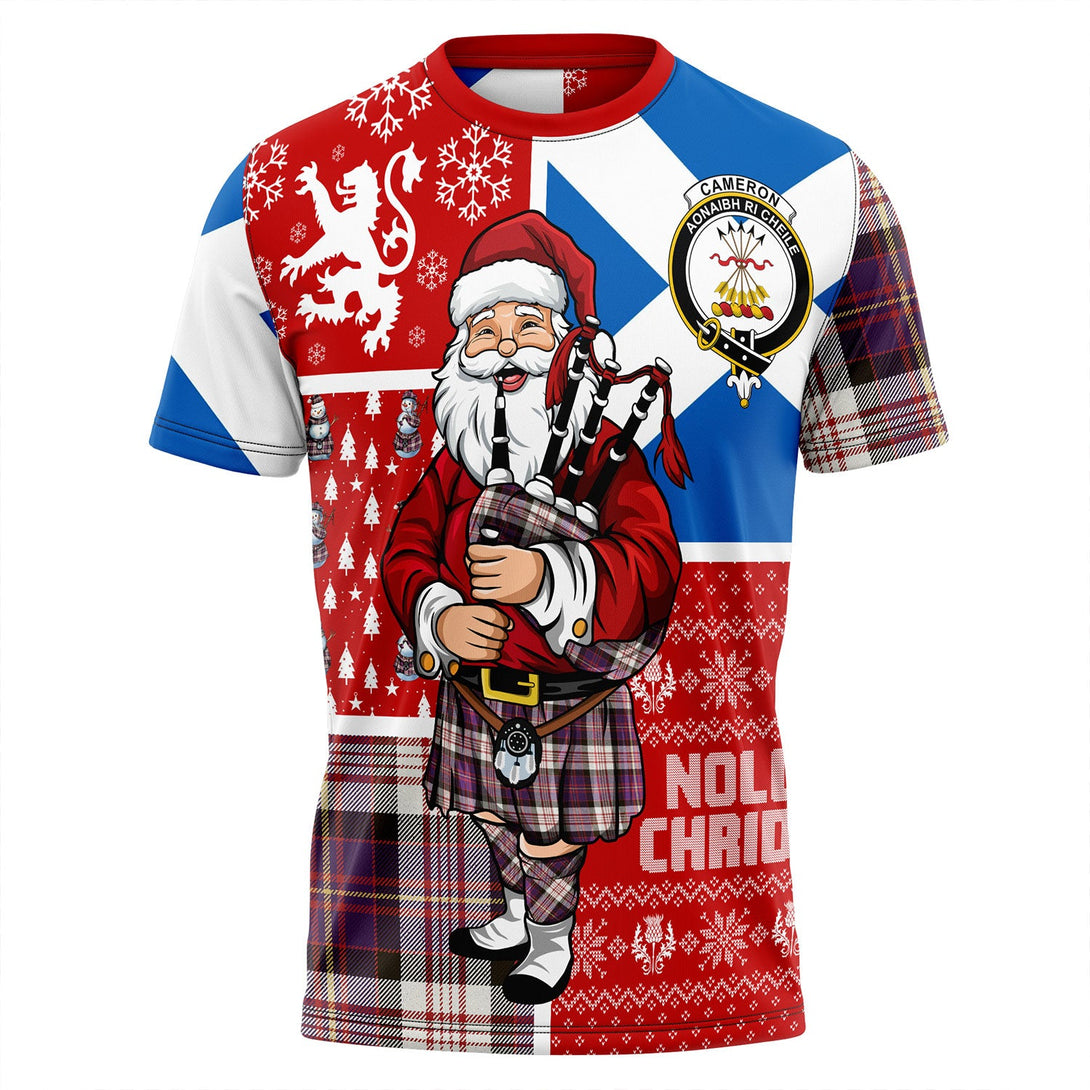 Cameron of Erracht Dress #2 Weathered 2 Clan Badge Tartan T-Shirt Scotland Christmas Santa