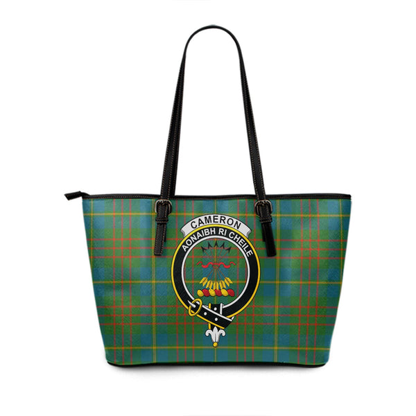 Cameron of Lochiel Hunting Ancient 2 Clan Badge Tartan Leather Tote Bag