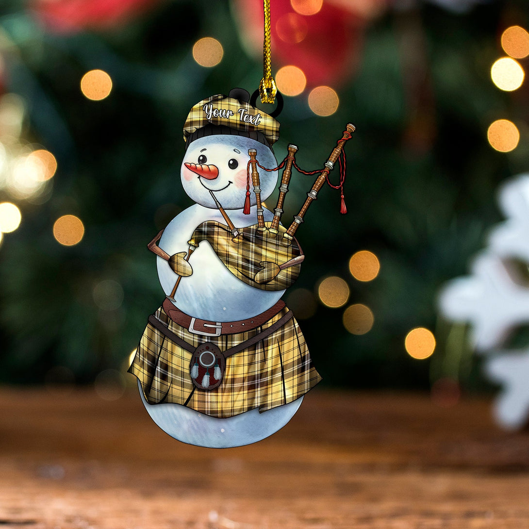 Campbell Camel Weathered Tartan Wood Acrylic Ornament Snowman Bagpipe Personalized