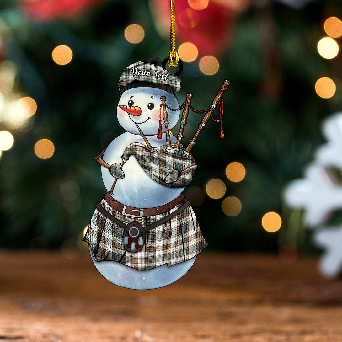 Campbell Dress 2 Weathered Tartan Wood Acrylic Ornament Snowman Bagpipe Personalized