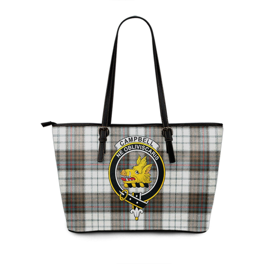 Campbell of Cawdor Dress Weathered 2 Clan Badge Tartan Leather Tote Bag