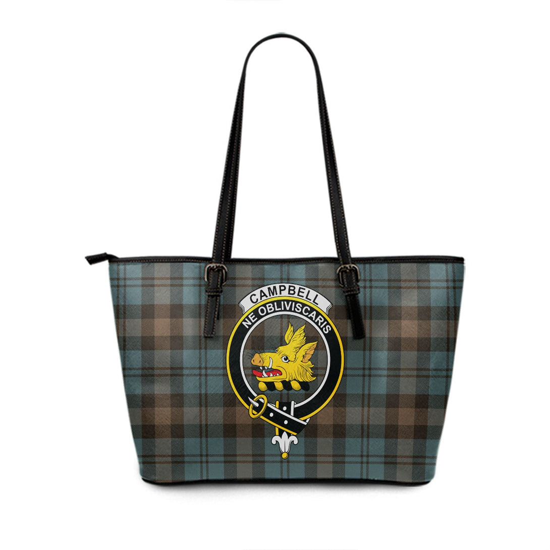 Campbell of Glenlyon Weathered 2 Clan Badge Tartan Leather Tote Bag