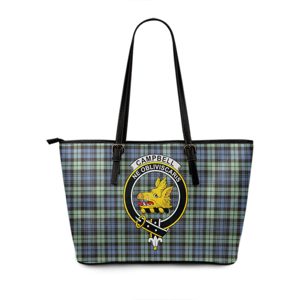 Campbell of Inveraray Ancient 2 Clan Badge Tartan Leather Tote Bag