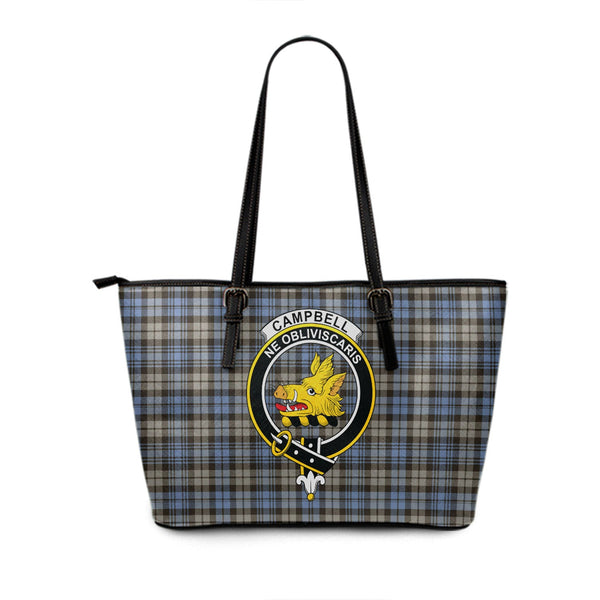 Campbell of Inveraray Weathered 2 Clan Badge Tartan Leather Tote Bag