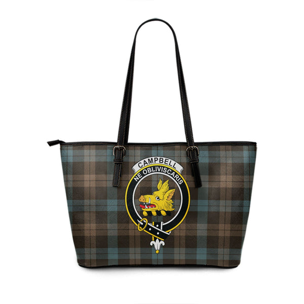 Campbell of Lochawe Weathered 2 Clan Badge Tartan Leather Tote Bag