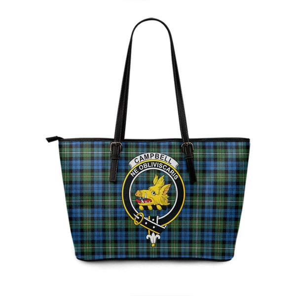 Campbell of Loudon (Campbell Louden) Ancient 2 Clan Badge Tartan Leather Tote Bag