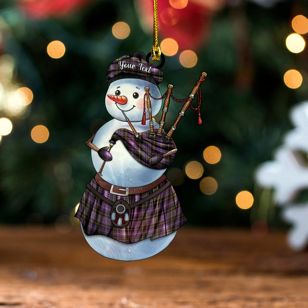 Cargill (Clergy) Weathered Tartan Wood Acrylic Ornament Snowman Bagpipe Personalized