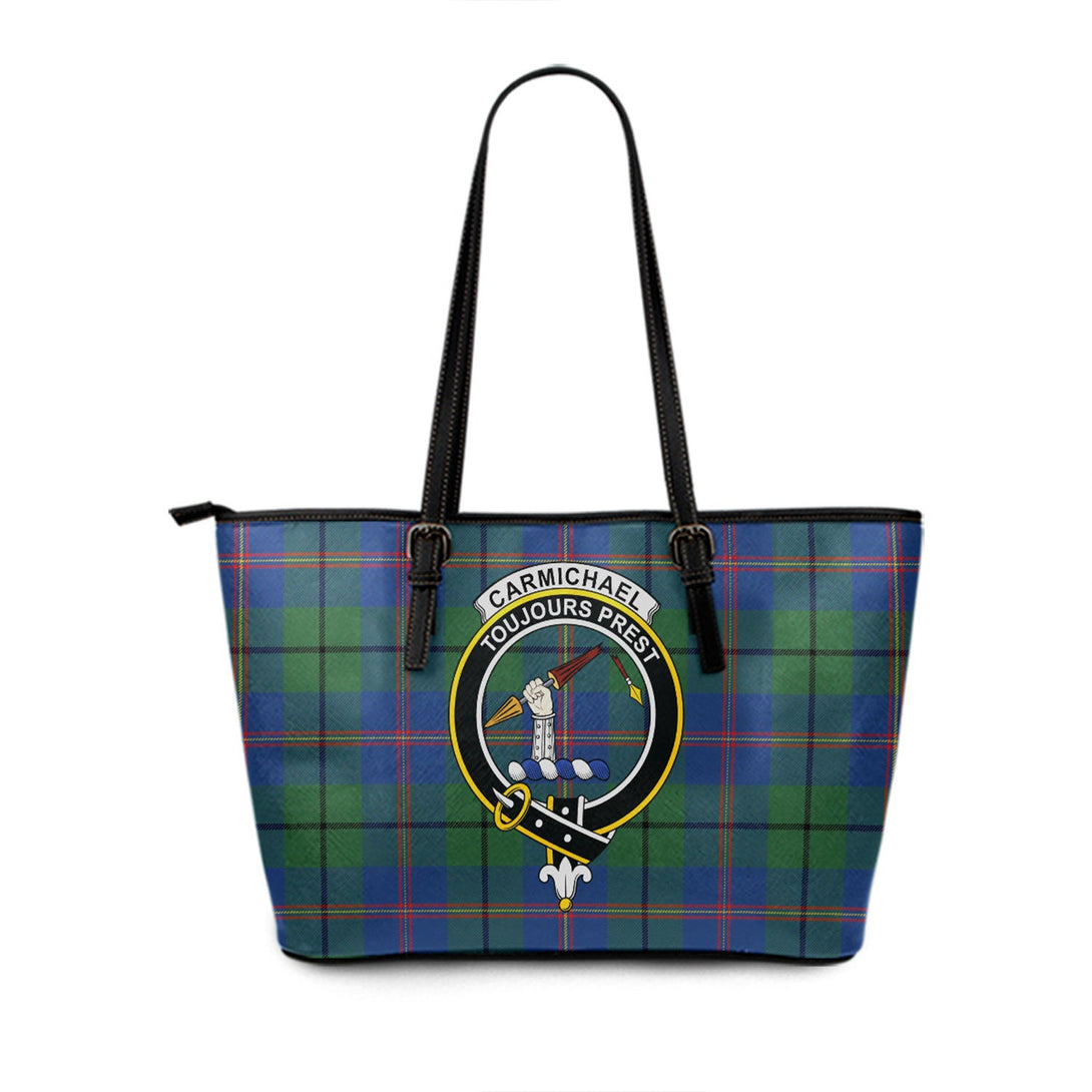 Carmichael Modern Clan Badge Tartan Leather Tote Bag