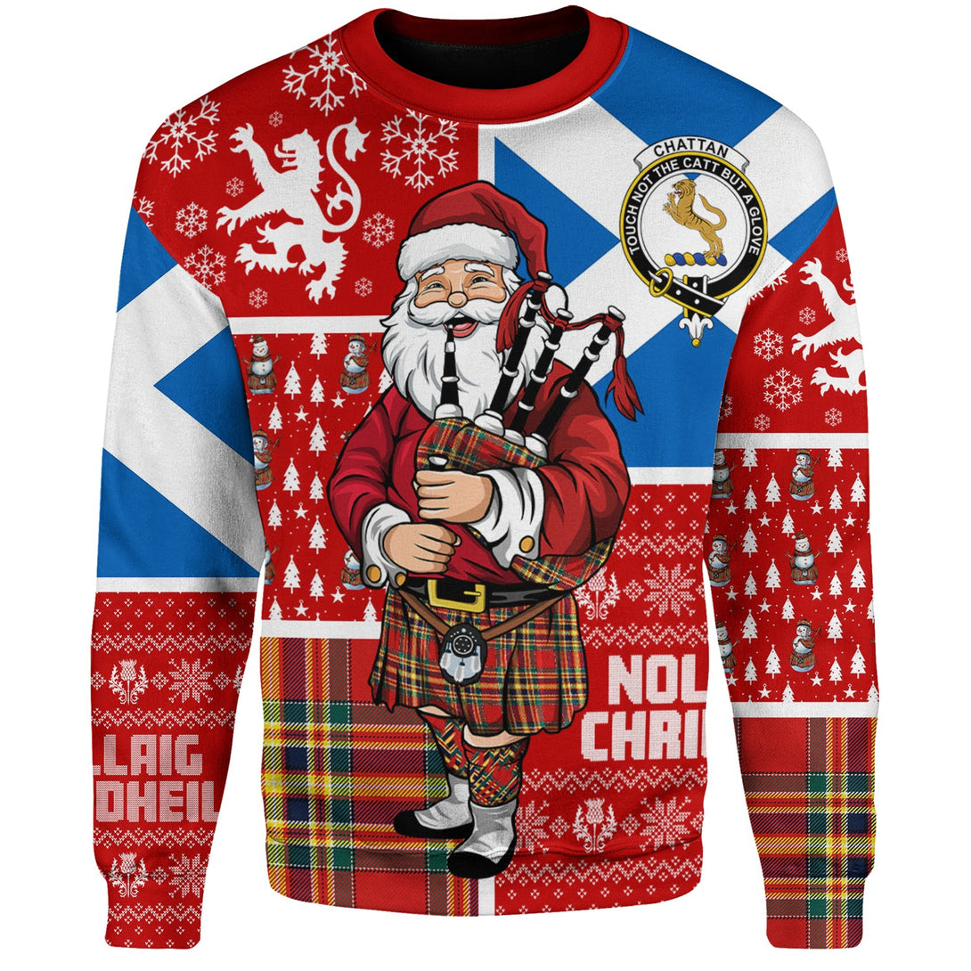 Chattan Modern Clan Badge Tartan Sweatshirt Scotland Christmas Santa