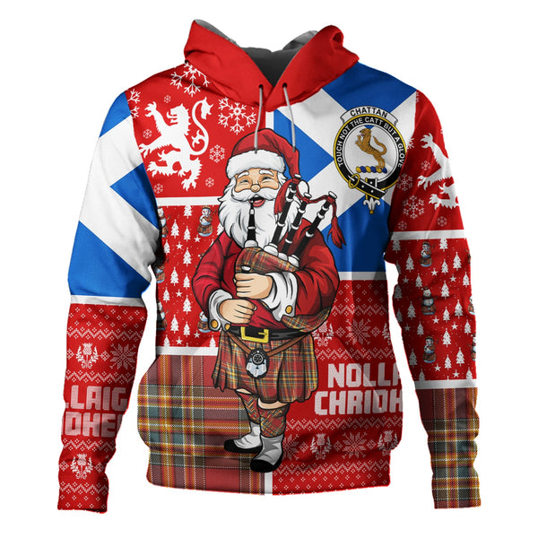 Chattan Weathered Clan Badge Tartan Hoodie Scotland Christmas Santa