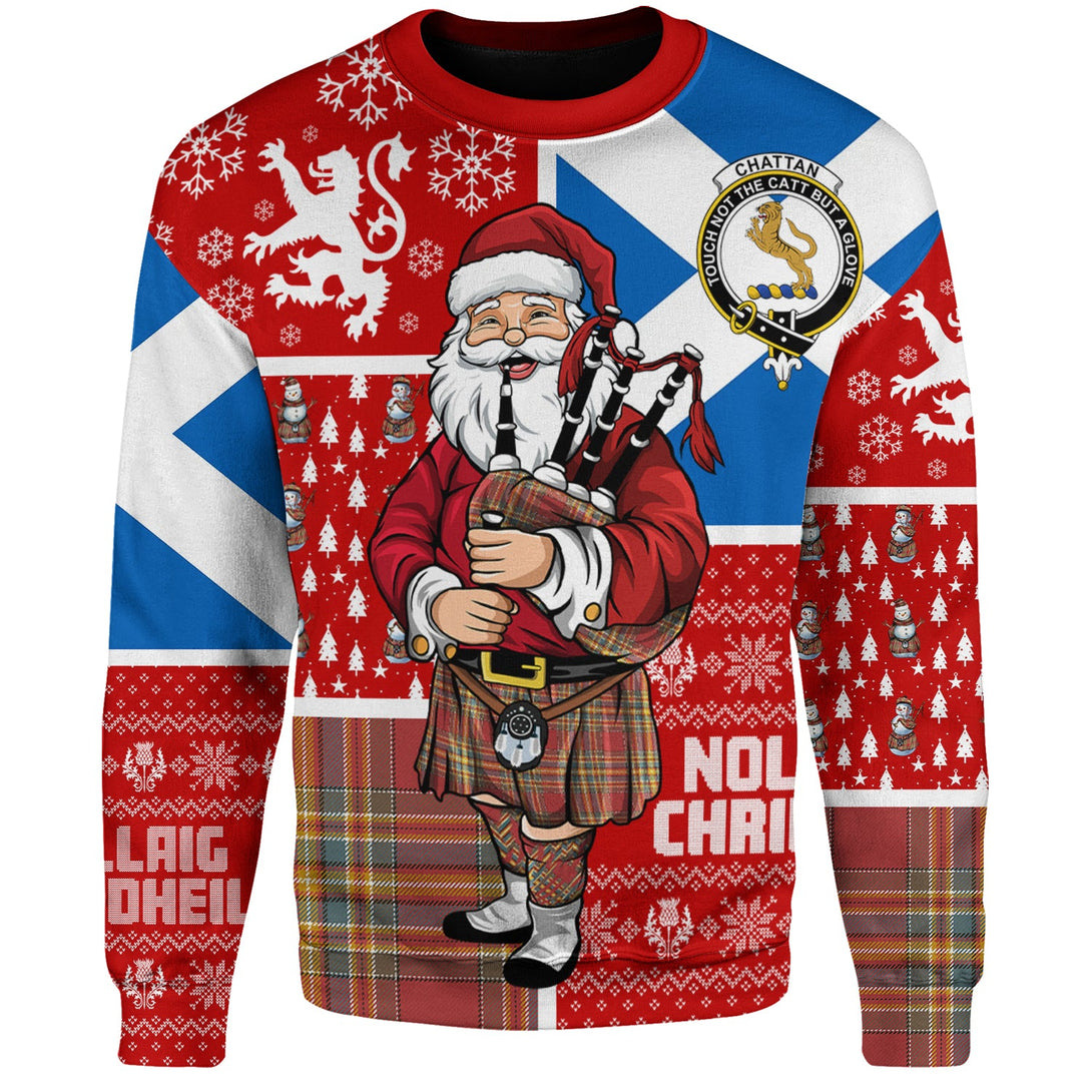 Chattan Weathered Clan Badge Tartan Sweatshirt Scotland Christmas Santa