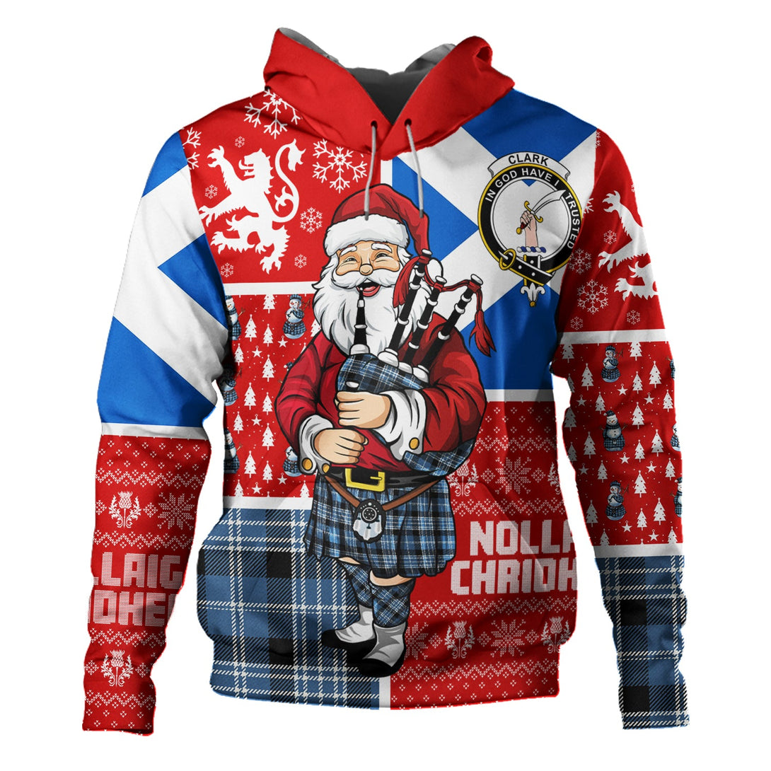 Clark Modern Clan Badge Tartan Hoodie Scotland Christmas Santa