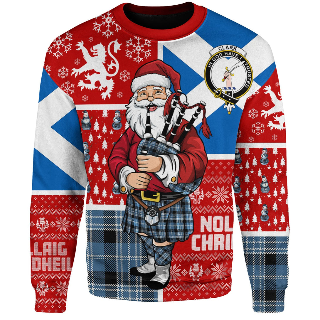 Clark Modern Clan Badge Tartan Sweatshirt Scotland Christmas Santa