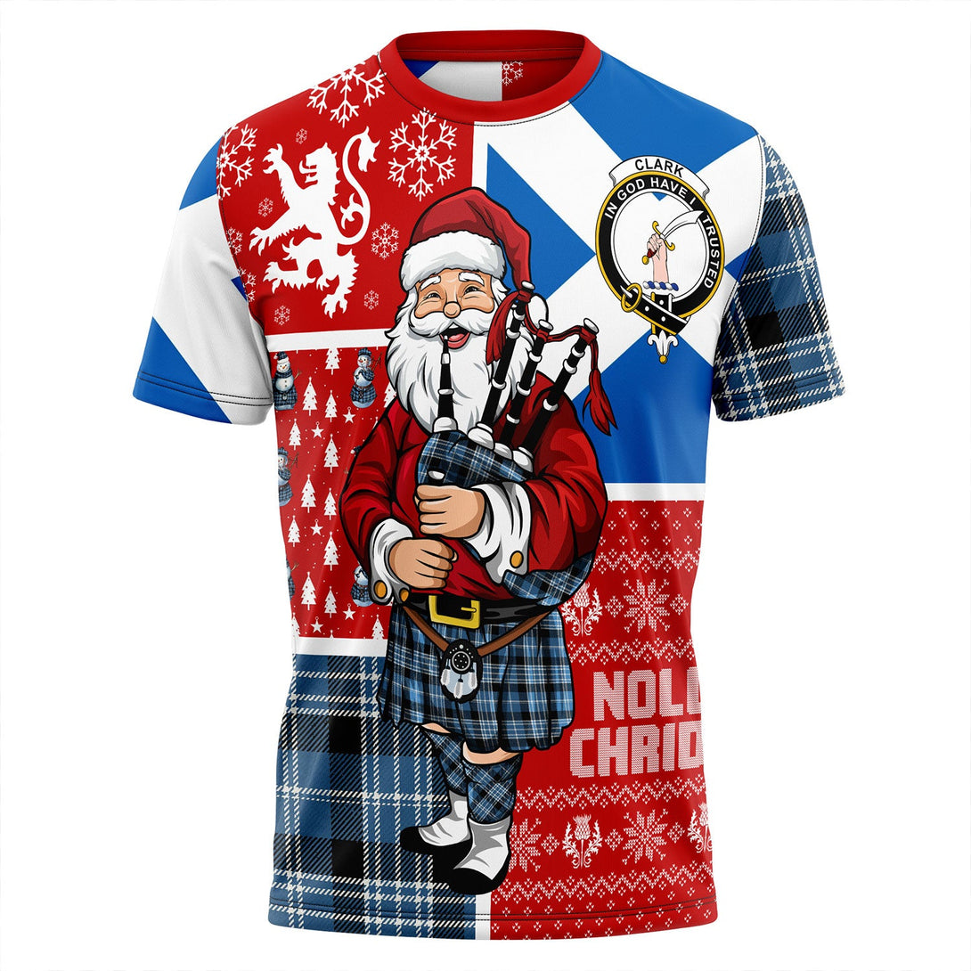 Clark Modern Clan Badge Tartan T-Shirt Scotland Christmas Santa