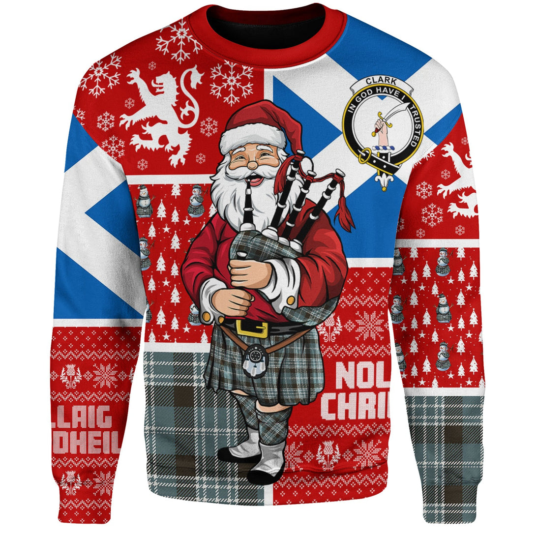 Clark Weathered Clan Badge Tartan Sweatshirt Scotland Christmas Santa