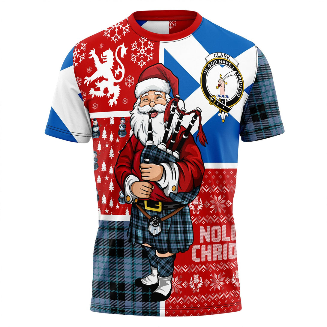 Clark (Clergy) Ancient Clan Badge Tartan T-Shirt Scotland Christmas Santa