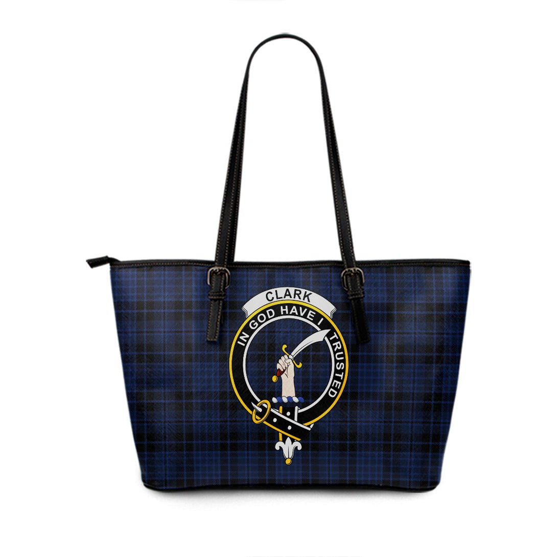 Clark (Clergy) Modern Clan Badge Tartan Leather Tote Bag