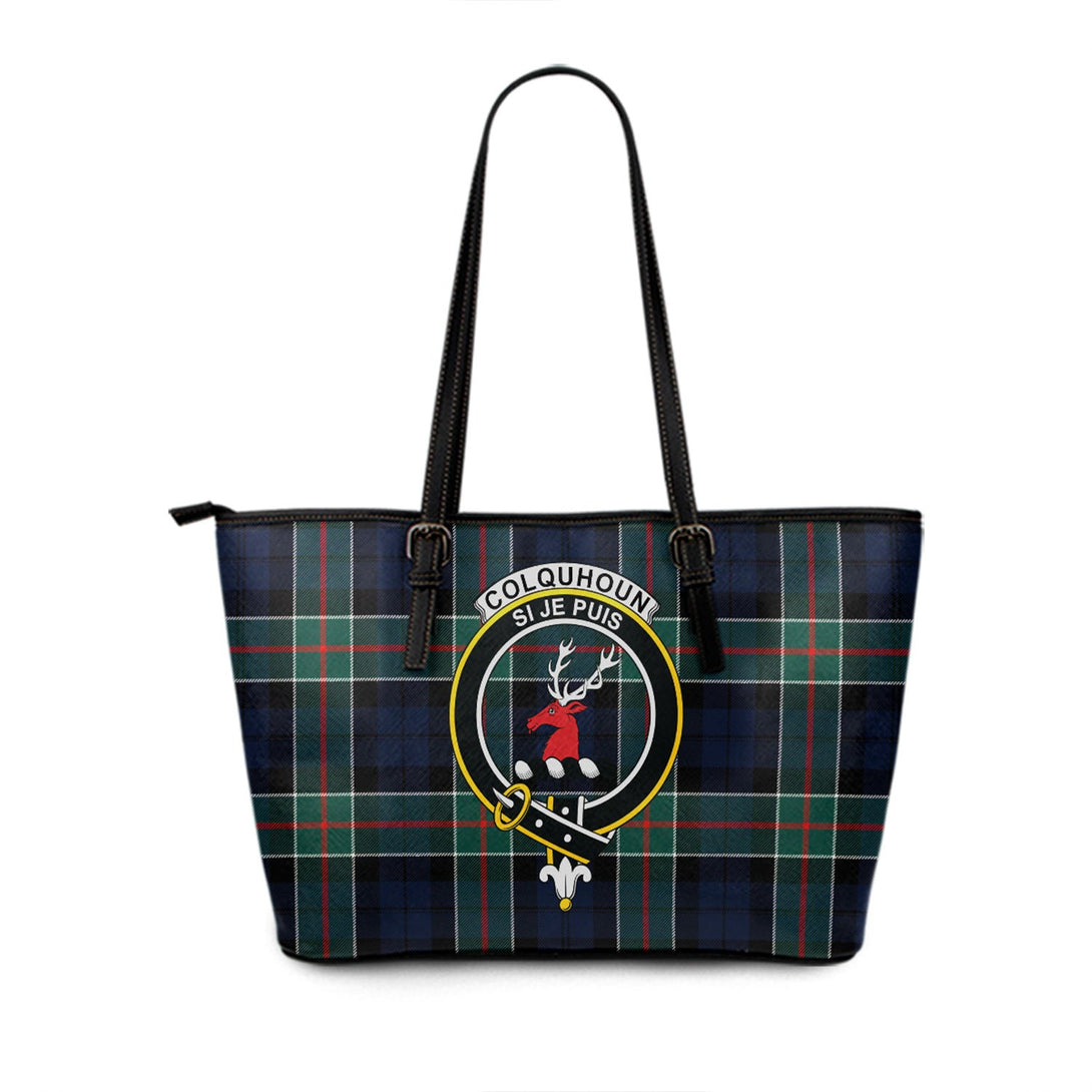 Colquhoun Modern Clan Badge Tartan Leather Tote Bag