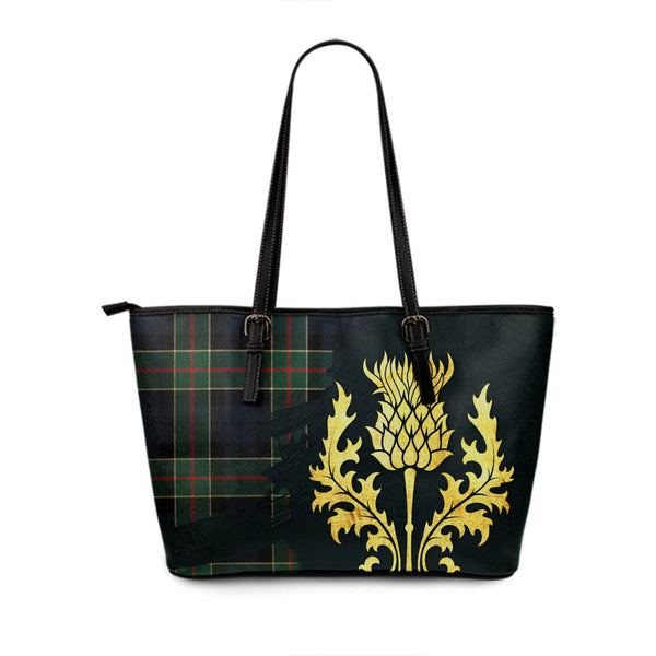 Colquhoun Modern Tartan Leather Tote Bag Thistle Oldest Style