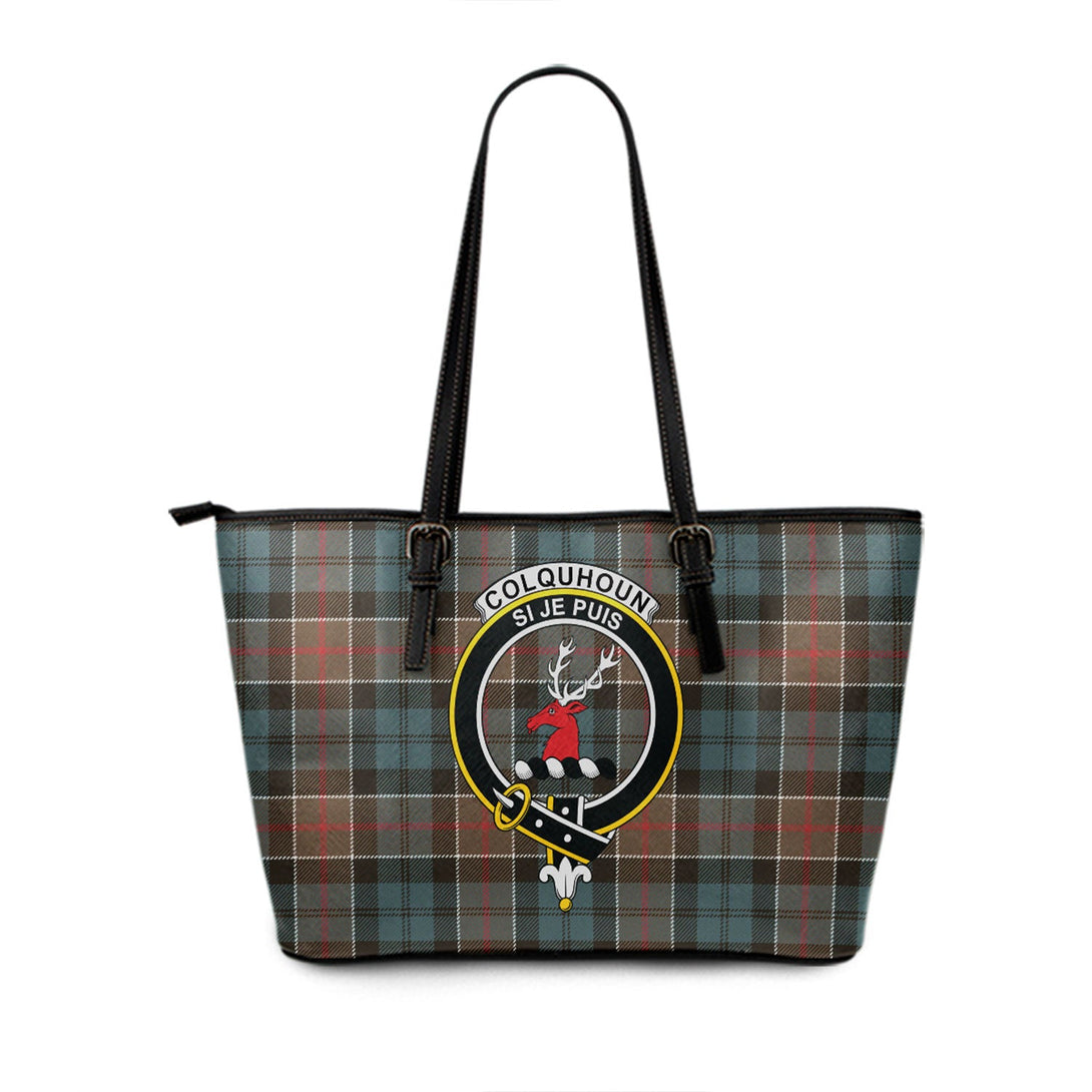 Colquhoun Weathered Clan Badge Tartan Leather Tote Bag