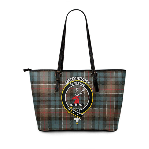 Colquhoun (Cowans) Weathered Clan Badge Tartan Leather Tote Bag