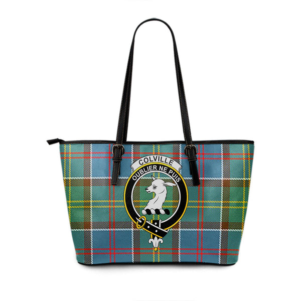 Colville District Clan Badge Tartan Leather Tote Bag