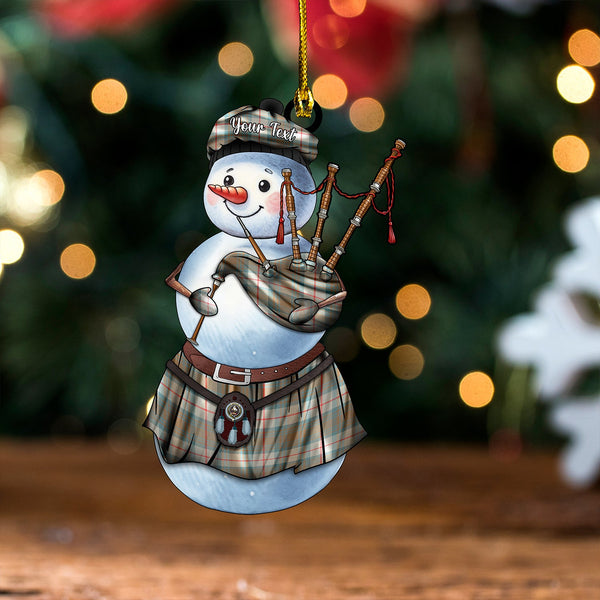 Cranston Weathered Clan Badge Tartan Wood Acrylic Ornament Snowman Bagpipe Personalized