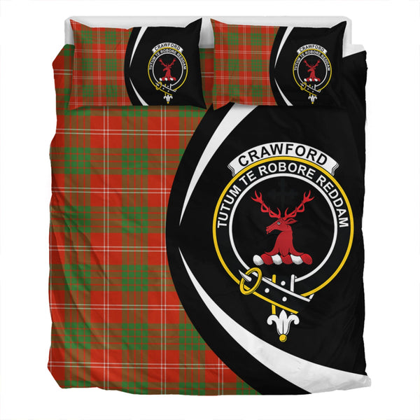 Crawford Red Ancient Clan Badge Tartan Bedding Set Circle Style