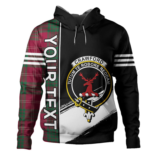 Crawford Red Modern Clan Badge Tartan Hoodie Quarter Style Personalized